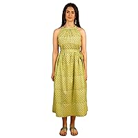 Women's Bagru Cotton Light Green Midi Dress