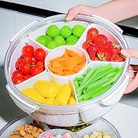 Divided Veggie Tray with Lid for Fridge, Clear Serving Tray with Dip Snackle Box Container 6-Compartment Snack Storage for Party, Reusable Dinner Platter, Fruit Trays for Refrigerator Organizer Bins