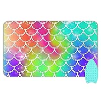 Rainbow Scales Mermaid Ironing Mat Portable Ironing Pad Blanket for Table Top Ironing Board Cover with Silicone Pad for Dryer Washer Countertop Iron Board Alternative Cover, 47.2x27.6in