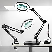 Magnifying Glass with Light and Stand, 10X Magnifying Lamp, 2-in-1 Magnifying Desk Lamp with Clamp, 3 Color Mode, Magnifying Glasses with Light for Close Work (2nd Generation Base ＆ Clamp)