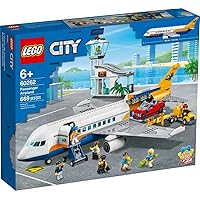 LEGO City Passenger Airplane 60262, with Radar Tower, Airport Truck with a Car Elevator, Red Convertible, 4 Passenger and 4 Airport Staff Minifigures, plus a Baby Figure (669 Pieces)