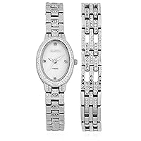 Accutime Elgin Women's Silver Tone Analog Watch & Bracelet Set with Crystal Accents (Model EG170016STAZ)