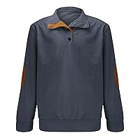 Mens Corduroy Shirts Casual Lapel Collar Snap Button Up Pullover Mock Neck Long Sleeve Sweater Casual Polo Sweatshirts