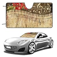 Piano Keys with Musical Notes Car Windshield Sunshade Sun Visor for Car Foldable Auto Front Window UV Reflector 51