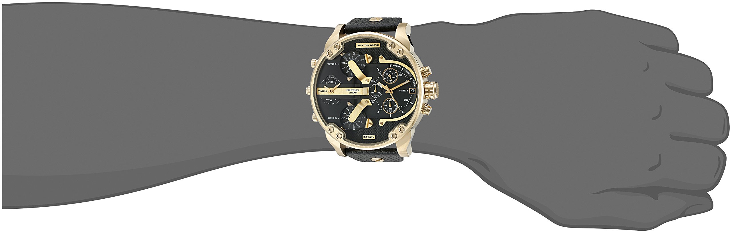 Diesel Men's 57mm Mr. Daddy 2.0 Quartz Stainless Steel and Leather Chronograph Watch, Color: Gold, Black (Model: DZ7371)