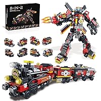 Transforming Train Building Block Toys for Boys Girls Aged 6-12.Steam Train or 8 Locomotive Models or Train Warrior Robot.Wheeled Train Toys.8in2 Construction Toys.Idea Gifts for Kids(766P)