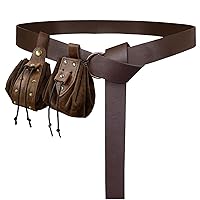 HiiFeuer Medieval O Ring Belt with Vintage Medieval Drawstring Pouch and Rivets Belt bag, Retro Renaissance Faux Leather Belt and Pouch Set for Ren Faire