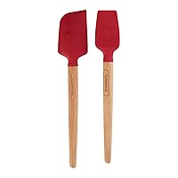 Farberware Professional Heat Resistant Silicone Spatula with Wood Handle-Safe for Non-Stick Cookware, Set of 2, Red