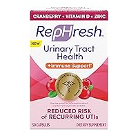 Rephresh Cranberry Urinary Tract Health Plus Immune Supplement, Blended with Vitamin D + Zinc - 50 Count