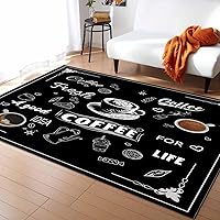 Coffee Black Area Rug 5' x 7', Modern Outdoor Living Room Bedroom Area+Rug Carpet, Kitchen Rug Bath Mat Front Porch Floor Doormat Runner Rugs, Coffee Beans Casual Afternoon Tea Cake