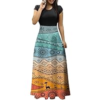 A Line Dresses for Women, Sequin Dress Pink Dress for Women Sexy Short Sleeve Dress Womens Dressy Ethnic Printed Trendy Large Size Maxi Ladies Round Neck Floral Printting Trendy