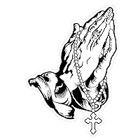 Praying Hands and Rosary Car Decal – Show Off Your Faith - Premium Gloss Permanent Vinyl (Black & White, 1)