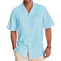 Alimens & Gentle Short Sleeve Linen Shirts for Men Casual Button Down Shirts Cuban Camp Shirts Beach Summer Tops Island Blue XX-Large
