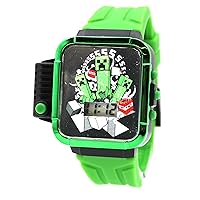 Accutime Kids Microsoft Minecraft Black & Green Digital LCD Quartz Wrist Watch with Flashlight, Green Strap for Boys, Girls, Kids (Model: MIN4167AZ)