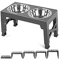 Niubya Elevated Dog Bowls with 2 Stainless Steel Dog Food Bowls, Raised Dog Bowl Adjusts to 5 Heights (3.15