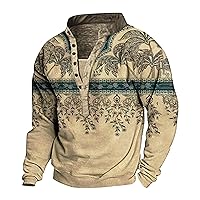 Men 3D Digital Print Stand Collar Pullover Tops Casual Fashion 6 Button V Neck Tshirt Loose Vintage Sweatshirt