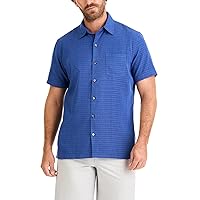 Van Heusen Mens Weekend Cross Dye Texture Plaid Short Sleeve Camp Shirt
