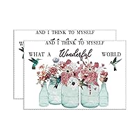 Kitchen Place Mats What A Wonderful World Hummingbird Vintage Vase Floral Table Mat 12x18 Inch Placemats for Dining Table Set of 4 Oxford Cloth for Indoors & Outdoors Easy to Clean Non-Slip