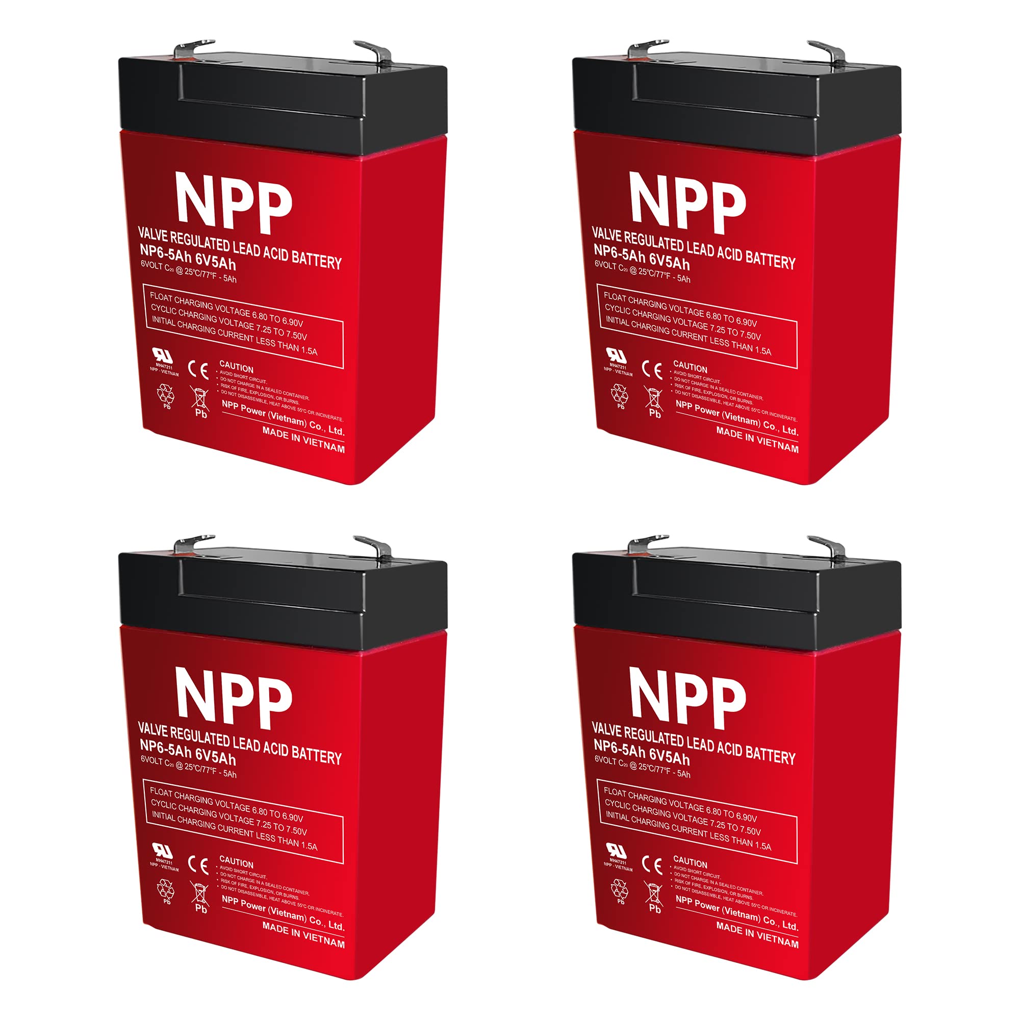 NPPower NP6-5Ah F1, 6V 5Ah Battery Rechargeable Sealed Lead Acid 6V 5 Ah Battery for Ride on Toy, Solar System, Emergency Light, UPS, Alarm System,...