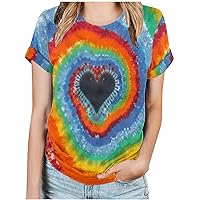 Novelty Tie Dye T-Shirts Women Funny Spiral Graphic Short Sleeve Shirts 2024 Summer Casual Loose Fit Crewneck Tops