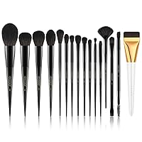 Docolor Makeup Brushes 15Pcs Obsidian Makeup Brush Set and Ultra Thin Liquid Foundation Brush Premium Makeup Face Brush for Blending, Cream, Liquid Blush Face Makeup Tool Body Makeup Brush