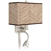 Rustic Woodwork LED Reading Light Plug-in Sconce with Print Shade