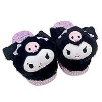 Anime Cute Plush Open Back Floor Slippers Indoor Shoes Fuzzy Slippers with Rubber Sole for Women