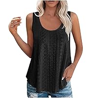 Scoop Neck Sleeveless Shirts for Women Summer Eyelet Tank Tops Trendy Flowy Vest Blouses Sexy Casual Tanks Tee