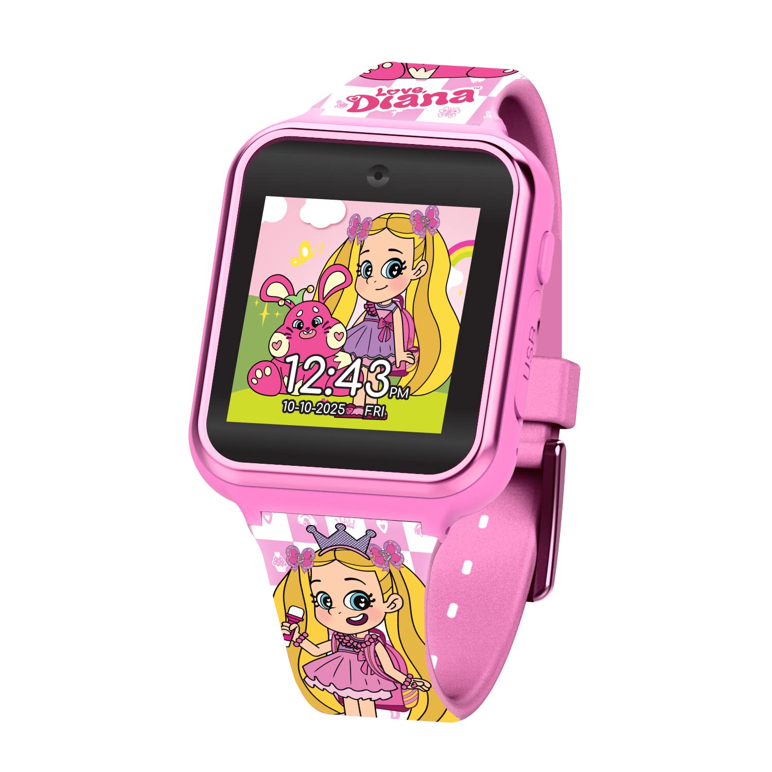 Accutime Kids Love, Diana Show Educational Learning Touchscreen Pink Smart Watch Toy with Graphic Strap for Girls, Boys, Toddlers - Selfie Cam, Games, Alarm, Calculator, Pedometer (Model: LDA4037AZ)