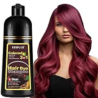 TSSPLUS Instant Hair Color Shampoo Wine Red Hair Dye Shampoo for Women & Men 3 in 1- Herbal Ingredients Coloring Shampoo in Minutes 500ML 100% Gray Coverage (Wine Red)