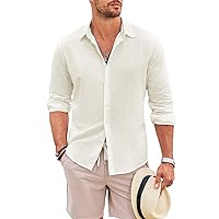 JMIERR Mens Linen Dress Shirts Regular Fit Long Sleeve Casual Chambray Shirts for Men, US 46(XL), A White