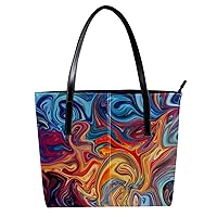 Leather Handbag for Women Large Capacity Top Handle Satchel Bucket Purses Shoulder Bag Colorful Marble