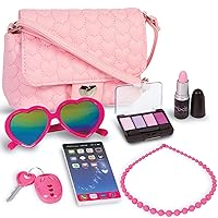 PixieCrush Pretend Play Purse & Makeup for Girls - Fun Little Girls Purse with Cosmetics Toys Set - Pretend Makeup, Eyeshadow, Cell Phone, Kids Lipstick, Sunglasses & Keys