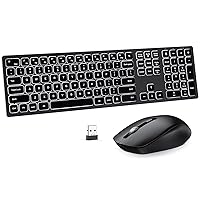 Wireless Backlit Keyboard and Mouse Combo, Light Up Silent Keys, 2.4G Full Size Rechargeable Illuminated Keyboard and Mouse with USB Receiver for Windows PC Computer Laptop Desktop, Space Grey