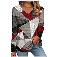 Gifts for Women,Long Sleeve Tops for Women V Neck Printed Fashion Summer Y2K Blouse Casual Loose Fit Oversized Tunic T Shirts Boys Valentines Day Shirt