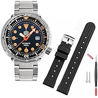 watchdives Diver Watches for Men, NH35 Movement Sapphire Crystal Big Analog Luminous Watch with FKM Fast Release Watch Strap