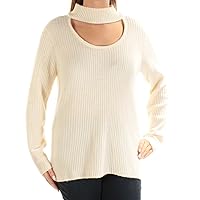kensie Womens Choker Long Sleeves Sweater, Large , White Ivory