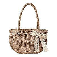 Straw Bags for Women, Retro Straw Handbag with Lacce Knot, Woven Straw Beach Bag, 5.9x9.8 Portable Straw Tote Bag for Summer Straw Bag