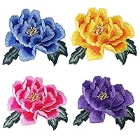 4Pcs Rose Embroidered Patches, Big Flower Iron on Patches, Beautiful Embroidered Applique Sewing Patches for Clothing, Bags, Jackets, Jeans DIY Accessory Craft Decoration