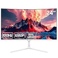 CRUA 24 Inch Curved Monitor, FHD(1920×1080p) 100HZ 99% sRGB Computer Monitors, LED Filter Blue Light 178° Wide Viewing Angle PC Monitor for Home, Office and Dormitory(HDMI, VGA)-White