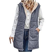 Womens Sleeveless Fleece Jacket 2024 Fall Reversible Vests Zip Up Hoodie Long Warm Winter Coat Outerwear with Pockets