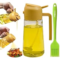 Oil Sprayer for Cooking, 2 in1 Oil Spray Bottle, 16 oz/450ml Olive Oil Sprayer Mister, Food-grade Olive Oil Dispenser Bottle with a Oil Brush for Air Fryer, Salad, Kitchen Baking (Yellow)