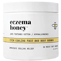 ECZEMA HONEY Itch Cooling Face & Body Rounds - Anti Itch Cotton Face Pads - Moisturizer for Eczema, Dry & Sensitive Skin (50 Cotton Rounds)
