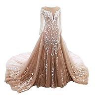 Gold Mermaid Wedding Party Evening Dress Prom Gown Detachable Train