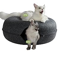 Peekaboo Cat Cave for Multiple & Large Cats Up to 30 Lbs, Scratch Detachable & Washable Tunnel Bed (Dark Gray, Jumbo)