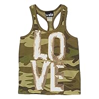 Gold Love Graphic On Green Camo Tank