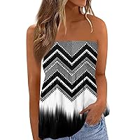 Tube Top for Womens Sexy Strapless Tank Tops Loose Bandeau Printed Backless Shirt Blouse Summer Vacation