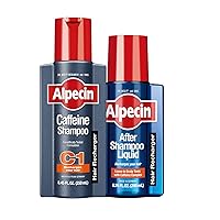 Alpecin C1 Caffeine Shampoo 8.45 fl oz + Alpecin After Shampoo Liquid 6.76 fl oz, Men's Natural Hair Growth Shampoo and Scalp Tonic for Thinning Hair