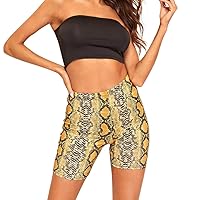 Women Snakeskin Print Biker Shorts High Waist Summer Active Gym Workout Sports Yoga Shorts Leggings Skinny Hot Pants