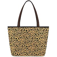 Animal Tiger Leopard Print Large Tote Bag For Women Shoulder Handbags with Zippper Top Handle Satchel Bags for Shopping Travel Gym Work School